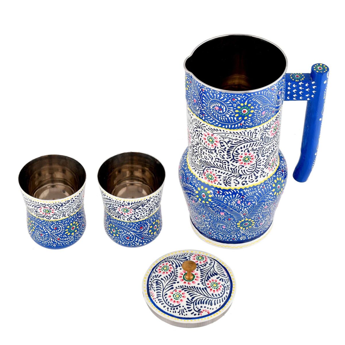 Aluminium Jug Set with 2 Glass Tumblers - 21 cm for kitchen décor ,Table Top , And Home Decoration - Image 3